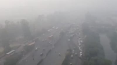 Drone footage showed severe Delhi air pollution, with smog blanketing the city on November 15. (X/@ANI) Drone footage showed severe Delhi air pollution, with smog blanketing the city on November 15. (X/@ANI)