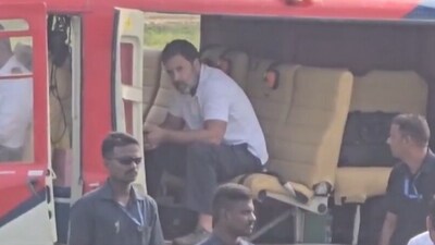 Rahul Gandhi waiting in his helicopter (PTI screengrab) Rahul Gandhi waiting in his helicopter (PTI screengrab)