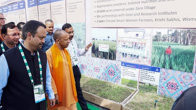 Uttar Pradesh Chief Minister Yogi Adityanath during the launch of Krishi Bharat exhibition in Lucknow on Friday. (Yogi Adityanath-X/ANI) Uttar Pradesh Chief Minister Yogi Adityanath during the launch of Krishi Bharat exhibition in Lucknow on Friday. (Yogi Adityanath-X/ANI)