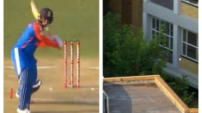 Abhishek Sharma hits South Africa pacer out of Wanderers Stadium in Johannesburg, ball lost Abhishek Sharma hits South Africa pacer out of Wanderers Stadium in Johannesburg, ball lost