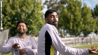 Rishabh Pant and Jasprit Bumrah share a playful moment during nets (BCCI)