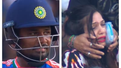 Sanju Samson says sorry to lady after his shot hit her Sanju Samson says sorry to lady after his shot hit her
