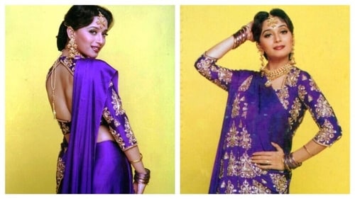 Madhuri Dixit's purple saree from Hum Aapke Hain Koun..! (Pinterest) Madhuri Dixit's purple saree from Hum Aapke Hain Koun..! (Pinterest)