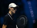 Italy's Jannik Sinner reacts during a match. Italy's Jannik Sinner reacts during a match.
