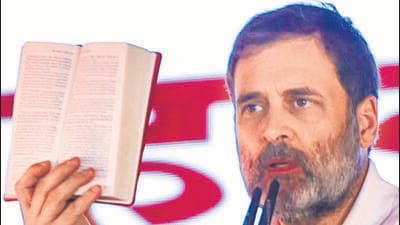 **EDS: IMAGE VIA AICC** Chandrapur: LoP in Lok Sabha and Congress leader Rahul Gandhi addresses a public meeting ahead of the Maharashtra Assembly polls, at Chimur in Chandrapur district of Maharashtra, Saturday, Nov. 16, 2024. (PTI Photo)(PTI11_16_2024_000304A) (PTI) **EDS: IMAGE VIA AICC** Chandrapur: LoP in Lok Sabha and Congress leader Rahul Gandhi addresses a public meeting ahead of the Maharashtra Assembly polls, at Chimur in Chandrapur district of Maharashtra, Saturday, Nov. 16, 2024. (PTI Photo)(PTI11_16_2024_000304A) (PTI)