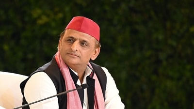 Akhilesh Yadav speaks at the Hindustan Times Leadership Summit 2024, in New Delhi, India, on Saturday, (Arvind Yadav /Hindustan Times)
