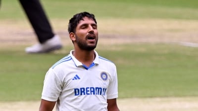 Indian batsmen Dhruv Jurel reacts after being dismissed on the third day of the Australia A against India A cricket match at the Melbourne Cricket Ground (MCG) in Melbourne on November 9, 2024. (Photo by William WEST / AFP) / --IMAGE RESTRICTED TO EDITORIAL USE - STRICTLY NO COMMERCIAL USE-- (AFP) Indian batsmen Dhruv Jurel reacts after being dismissed on the third day of the Australia A against India A cricket match at the Melbourne Cricket Ground (MCG) in Melbourne on November 9, 2024. (Photo by William WEST / AFP) / --IMAGE RESTRICTED TO EDITORIAL USE - STRICTLY NO COMMERCIAL USE-- (AFP)