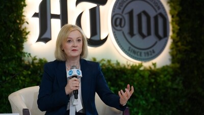 Former British Prime Minister Liz Truss at the Hindustan Times Leadership Summit 2024, in New Delhi on Saturday, November 16, 2024. (Deepak Gupta /Hindustan Times)