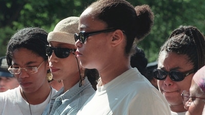 Malcolm X's daughters Malikah Shabazz, left, Attallah Shabazz, second from left, Malaak Shabazz, third from left, and Gamilah Shabazz, talk to the media outside the Jacobi Medical Center in the Bronx borough of New York, following the death of their mother, Betty Shabazz, June 23, 1997. (AP Photo/Ron Frehm, File) (AP) Malcolm X's daughters Malikah Shabazz, left, Attallah Shabazz, second from left, Malaak Shabazz, third from left, and Gamilah Shabazz, talk to the media outside the Jacobi Medical Center in the Bronx borough of New York, following the death of their mother, Betty Shabazz, June 23, 1997. (AP Photo/Ron Frehm, File) (AP)