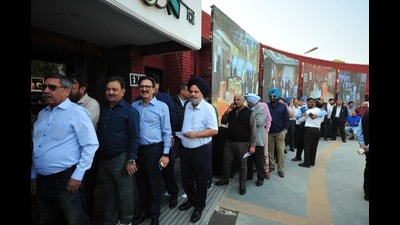 Members queued up to cast their votes at Chandigarh Club on Saturday. (Sant Arora/HT)