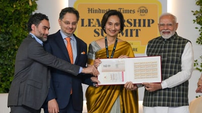 Prime Minister Narendra Modi with HT Media Ltd Chairperson and Editorial Director Shobhana Bhartia during the Hindustan Times Leadership Summit 2024 in New Delhi on November 16. (HT photo) Prime Minister Narendra Modi with HT Media Ltd Chairperson and Editorial Director Shobhana Bhartia during the Hindustan Times Leadership Summit 2024 in New Delhi on November 16. (HT photo)
