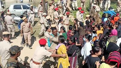 Police and protestors clash at the premises of the Silchar Medical College and Hospital in Assam on Saturday. Police and protestors clash at the premises of the Silchar Medical College and Hospital in Assam on Saturday.