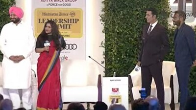 Union minister Ravneet Singh Bittu, BJP spokesperson Shazia Ilmi take part in Bollywood quiz at the HTLS 2024. Actors Ajay Devgn and Akshay Kumar also present. Union minister Ravneet Singh Bittu, BJP spokesperson Shazia Ilmi take part in Bollywood quiz at the HTLS 2024. Actors Ajay Devgn and Akshay Kumar also present.