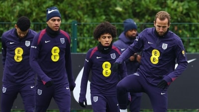 England's Rico Lewis and Harry Kane during training Action Images via Reuters/Andrew Boyers (Action Images via Reuters)