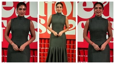 Bhumi Pednekar stunned in a deep green, high-neck sleeveless, halter-neck dress. The pleated hemline added a nice, elegant finish to her look. She wore dainty bracelet and matched her red earrings with her red pumps. (PC: Ashutosh Rai) Bhumi Pednekar stunned in a deep green, high-neck sleeveless, halter-neck dress. The pleated hemline added a nice, elegant finish to her look. She wore dainty bracelet and matched her red earrings with her red pumps. (PC: Ashutosh Rai)