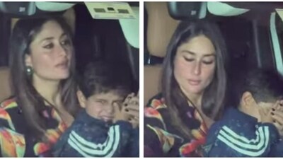 Kareena Kapoor covered Jeh's face from camera flashes. Kareena Kapoor covered Jeh's face from camera flashes.