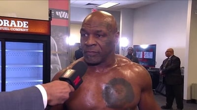 Mike Tyson accidentally bared his behind in a pre-match interview (X/@Netflix) Mike Tyson accidentally bared his behind in a pre-match interview (X/@Netflix)
