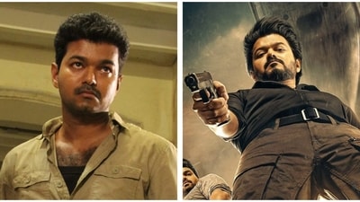 Vijay in a still from Kaththi and The GOAT. Vijay in a still from Kaththi and The GOAT.