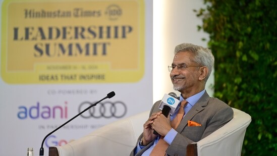 External Affairs Minister S Jaishankar at the Hindustan Times Leadership Summit 2024 in New Delhi on November 16.(Ravi Kumar /Hindustan Times)