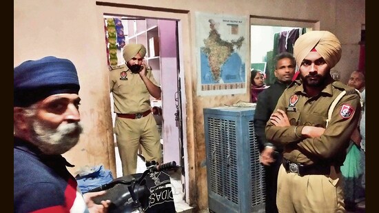 Police personnel on the spot at Mullanpur Dakha, Ludhiana, on Saturday. (HT Photo)