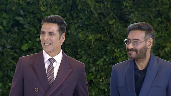 Actors Akshay Kumar and Ajay Devgn at the Hindustan Times Leadership Summit 2024 in New Delhi on November 16.(HT photo)
