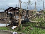 Trees and a building are damaged in the aftermath of Super Typhoon Man-Yi, in Catanduanes province, Philippines 
