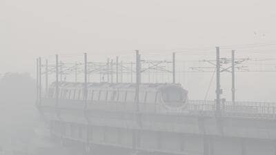 A Metro train passes amid the thick layers of smog as the Air Quality Index (AQI) reaches to 'severe' category as per the Central Pollution Control Board (CPCB), at Mayur Vihar Phase -1 in New Delhi on Sunday. (ANI) A Metro train passes amid the thick layers of smog as the Air Quality Index (AQI) reaches to 'severe' category as per the Central Pollution Control Board (CPCB), at Mayur Vihar Phase -1 in New Delhi on Sunday. (ANI)