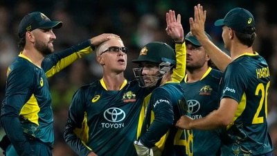 Australia's Adam Zampa, second left, celebrates with teammates. AP/PTI(AP11_16_2024_000277B) (AP) Australia's Adam Zampa, second left, celebrates with teammates. AP/PTI(AP11_16_2024_000277B) (AP)