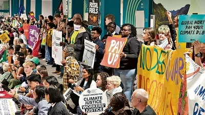 Activists participate in a demonstration at the COP29 Summit in Baku. (AP) Activists participate in a demonstration at the COP29 Summit in Baku. (AP)