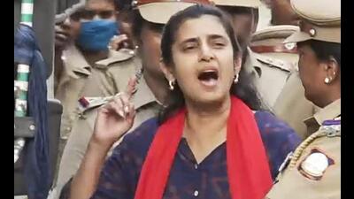 Actor Kasturi at a police station in Chennai on Sunday. (PTI)