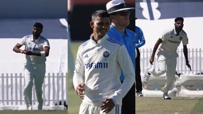 Jasprit Bumrah and Mohammed Siraj tested Indian batters, while Yashasvi Jaiswal also rolled his arms over. (Screenshot/BCCI video) Jasprit Bumrah and Mohammed Siraj tested Indian batters, while Yashasvi Jaiswal also rolled his arms over. (Screenshot/BCCI video)