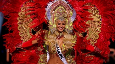 Miss Universe 2024's costume for the costume parade round was bold and fierce. Her flaming ensemble radiated exquisite Viking goddess energy. (REUTERS)