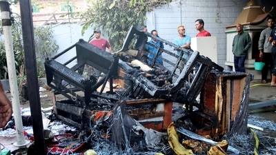 Charred remains of goods following demonstrations after three bodies, suspected to be of six missing persons from Jiribam district, were found near the Manipur-Assam border on Friday night. (PTI) Charred remains of goods following demonstrations after three bodies, suspected to be of six missing persons from Jiribam district, were found near the Manipur-Assam border on Friday night. (PTI)