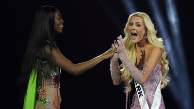 Miss Denmark Victoria Kjær Theilvig's first reaction after the announcement declaring her Miss Universe 2024, as the first-runner up Chidimma Adetshina from Nigeria congratulated her. (AP) Miss Denmark Victoria Kjær Theilvig's first reaction after the announcement declaring her Miss Universe 2024, as the first-runner up Chidimma Adetshina from Nigeria congratulated her. (AP)