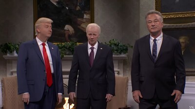 James Austin Johnson as Donald Trump, Dana Carvey as Joe Biden, and Alec Baldwin as Robert F. Kennedy Jr. during this week's Saturday Night Live cold open (SNL) James Austin Johnson as Donald Trump, Dana Carvey as Joe Biden, and Alec Baldwin as Robert F. Kennedy Jr. during this week's Saturday Night Live cold open (SNL)