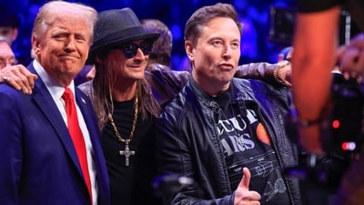 TOPSHOT - (L-R) US President-elect Donald Trump, singer Kid Rock and Tesla and SpaceX CEO Elon Musk pose for a photo as they attend UFC 309 at Madison Square Garden in New York, on November 16, 2024. (Photo by Kena Betancur / AFP) (AFP) TOPSHOT - (L-R) US President-elect Donald Trump, singer Kid Rock and Tesla and SpaceX CEO Elon Musk pose for a photo as they attend UFC 309 at Madison Square Garden in New York, on November 16, 2024. (Photo by Kena Betancur / AFP) (AFP)