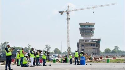 The Noida authority has so far released ₹3,645 crore for the airport, which is nearing completion in Jewar. (Sunil Ghosh/HT Photo) The Noida authority has so far released ₹3,645 crore for the airport, which is nearing completion in Jewar. (Sunil Ghosh/HT Photo)
