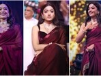 Rashmika Mandanna dazzled at the Pushpa 2 trailer launch in a burgundy saree. Rashmika Mandanna dazzled at the Pushpa 2 trailer launch in a burgundy saree.