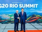 Brazil's President Luiz Inacio Lula da Silva greets China's President Xi Jinping at the G20 summit, in Rio de Janeiro, Brazil, November 18, 2024. 