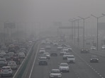 Thick layer of smog at NH24 near Akshardham Temple in New Delhi. Thick layer of smog at NH24 near Akshardham Temple in New Delhi.
