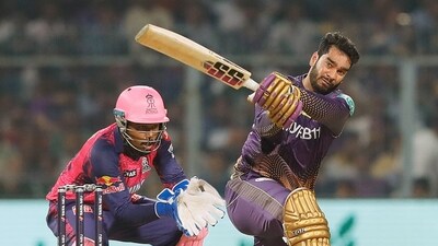 Kolkata, May 11 (ANI): Kolkata Knight Riders' Venkatesh Iyer plays a shot in a match against Rajasthan Royals during the Indian Premier League 2023, at Eden Gardens, in Kolkata on Thursday. (ANI photo/Digital Restriction) (Kolkata Knight Riders Twitter)