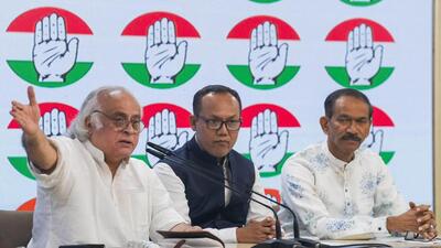 Congress general secretary Jairam Ramesh, Manipur Congress chief K. Meghachandra and the party’s incharge for Manipur Girish Chodankar address a press conference in Delhi on Monday. (PTI) Congress general secretary Jairam Ramesh, Manipur Congress chief K. Meghachandra and the party’s incharge for Manipur Girish Chodankar address a press conference in Delhi on Monday. (PTI)