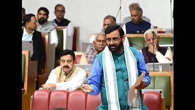Haryana Chief Minister Nayab Singh Saini speaking during the winter session of the Haryana Vidhan Sabha in Chandigarh on Monday. (Keshav Singh/HT) Haryana Chief Minister Nayab Singh Saini speaking during the winter session of the Haryana Vidhan Sabha in Chandigarh on Monday. (Keshav Singh/HT)