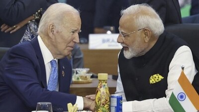 Prime Minister Narendra Modi with US President Joe Biden during the G20 Summit, in Rio de Janeiro, Brazil, on Monday. (PTI) Prime Minister Narendra Modi with US President Joe Biden during the G20 Summit, in Rio de Janeiro, Brazil, on Monday. (PTI)