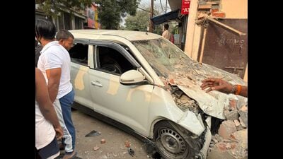 The car at the accident spot (HT PHOTO)