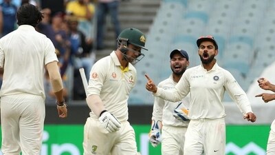 India's captain Virat Kohli after the dismissal of Travis Head. (REUTERS) India's captain Virat Kohli after the dismissal of Travis Head. (REUTERS)