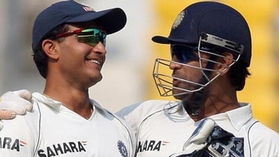 Sourav Ganguly with MS Dhoni in his last Test match outing in Nagpur during the 2008 Border-Gavaskar Trophy. (AFP/Getty Images) Sourav Ganguly with MS Dhoni in his last Test match outing in Nagpur during the 2008 Border-Gavaskar Trophy. (AFP/Getty Images)