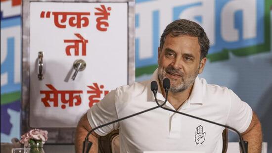 Congress MP Rahul Gandhi at a press conference in Mumbai on Monday. (PTI Photo)