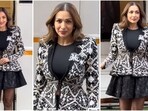 Malaika Arora showcased her chic style in a black jacket dress while shooting in Mumbai. Malaika Arora showcased her chic style in a black jacket dress while shooting in Mumbai.