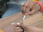 A voter gets finger marked before voting in the fifth phase of Lok Sabha elections. (PTI)